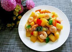 彩椒哈密瓜炒虾仁